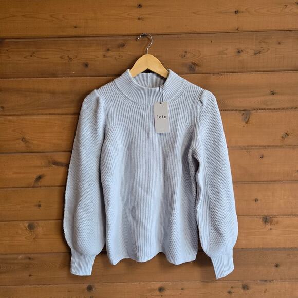 Joie Tandou Mockneck Wool Sweater NWT S Ballad Blue Bishop Sleeve Pullover Cozy - Picture 2 of 5